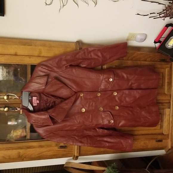 ♥️Deep red leather long coat - Picture 1 of 10